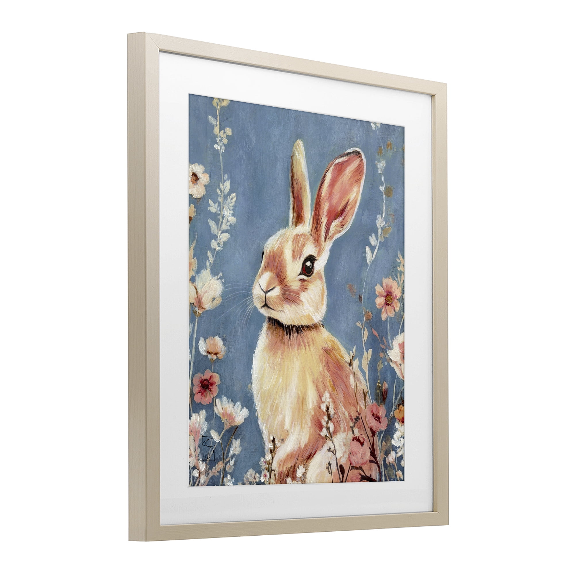 Stupell Industries Whimsical Rabbit on Blue Birch Framed Print Under Glass, design by Sara Culpepper