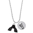 thumbnail image 1 of Delight Jewelry Silvertone Hanging Bat Silvertone Script Initial Disc - G - Charm Necklace, 20"+3", 1 of 4