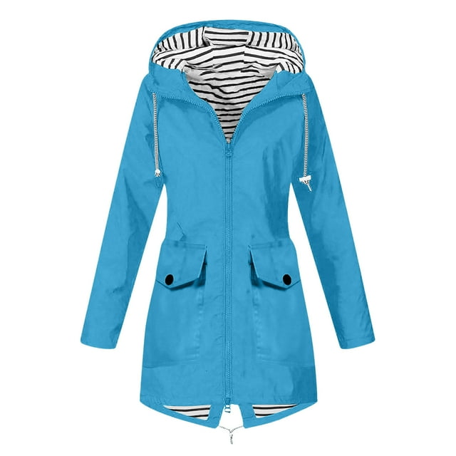 cfhntfmh Veste de Pluie pour Femmes Légère à Manches Longues avec Capuche Imperméable Coupe-Vent de Randonnée en Plein Air