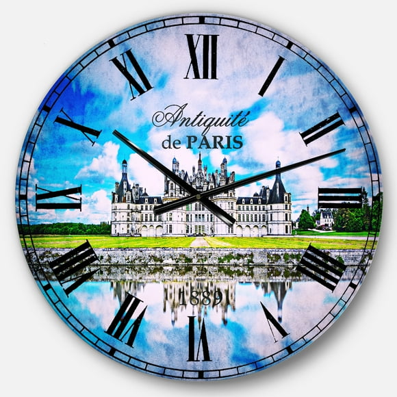DesignArt Chateau De Chambord Castle in Blue Large Wall Clock
