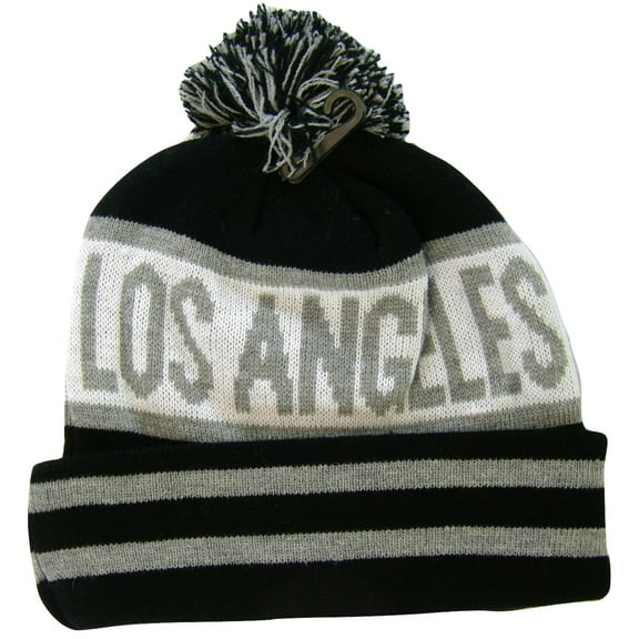 Los Angeles Adult Size Winter Knit Beanie Hats (Black/Gray Large Letters)