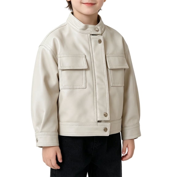 Coerni Boys Girls Faux Leather Jacket Banded Stand Collar Biker Moto Coat Teen Trendy Vintage Cropped Jackets Fall Winter Coat