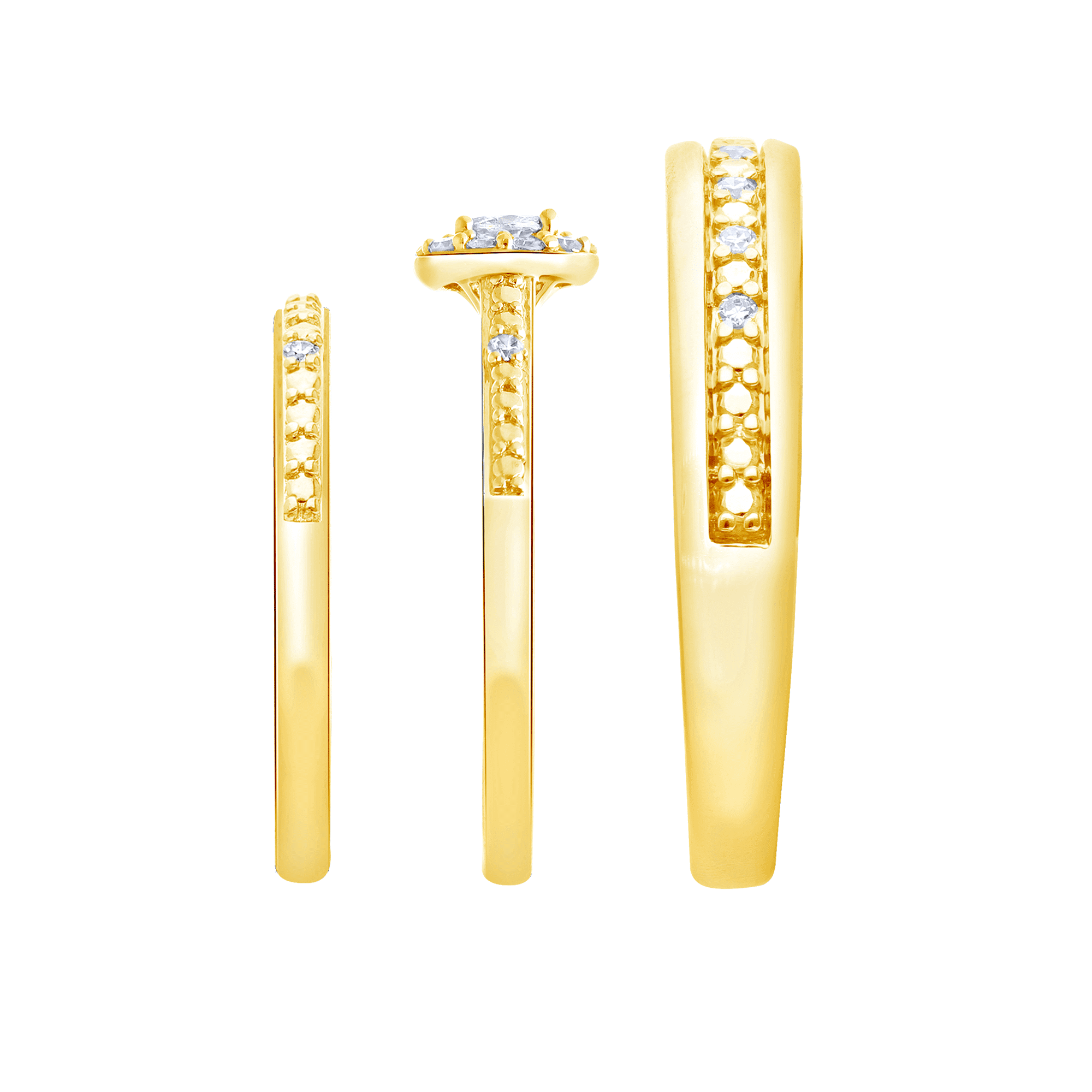 Brilliance Fine Jewelry 1/3 Carat Lab Grown Diamond Trio Ring Set in 14KT Gold Plated Sterling Silver