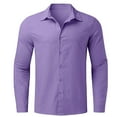 thumbnail image 4 of NECHOLOGY Mens T-Shirts Mens Long Sleeve Button Down Shirts Male Summer Cotton Solid Casual Plus Size Loose Shirt Mens Turn Down Collar Long Sleeve Shirt Purple L, 4 of 5