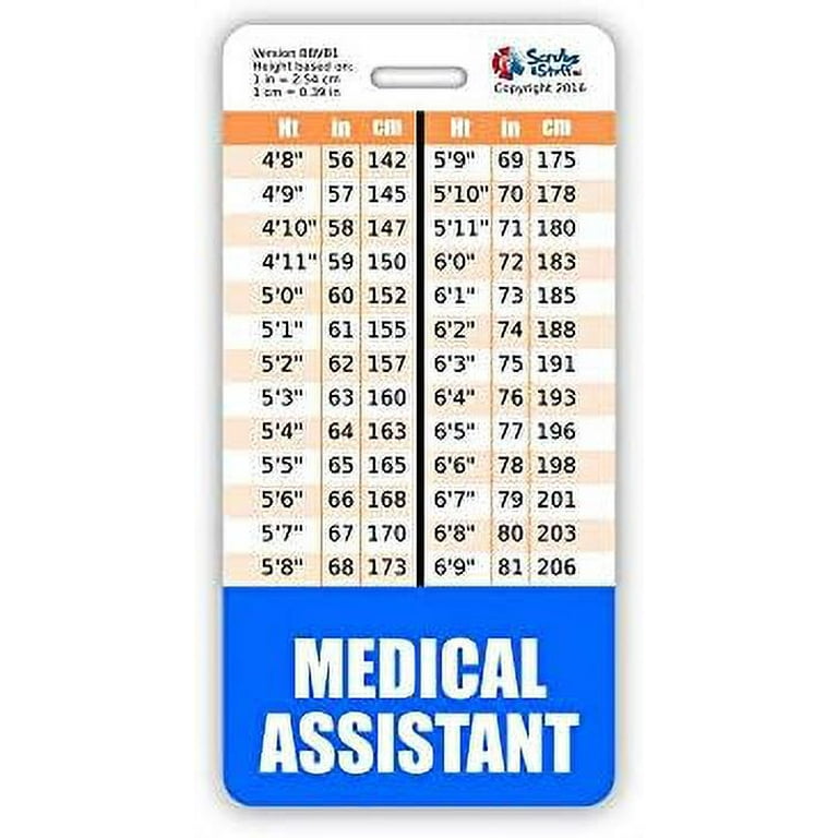 Medical Assistant Badge Vertical w/Height & Weight Conversion Charts (Standard, Blue)