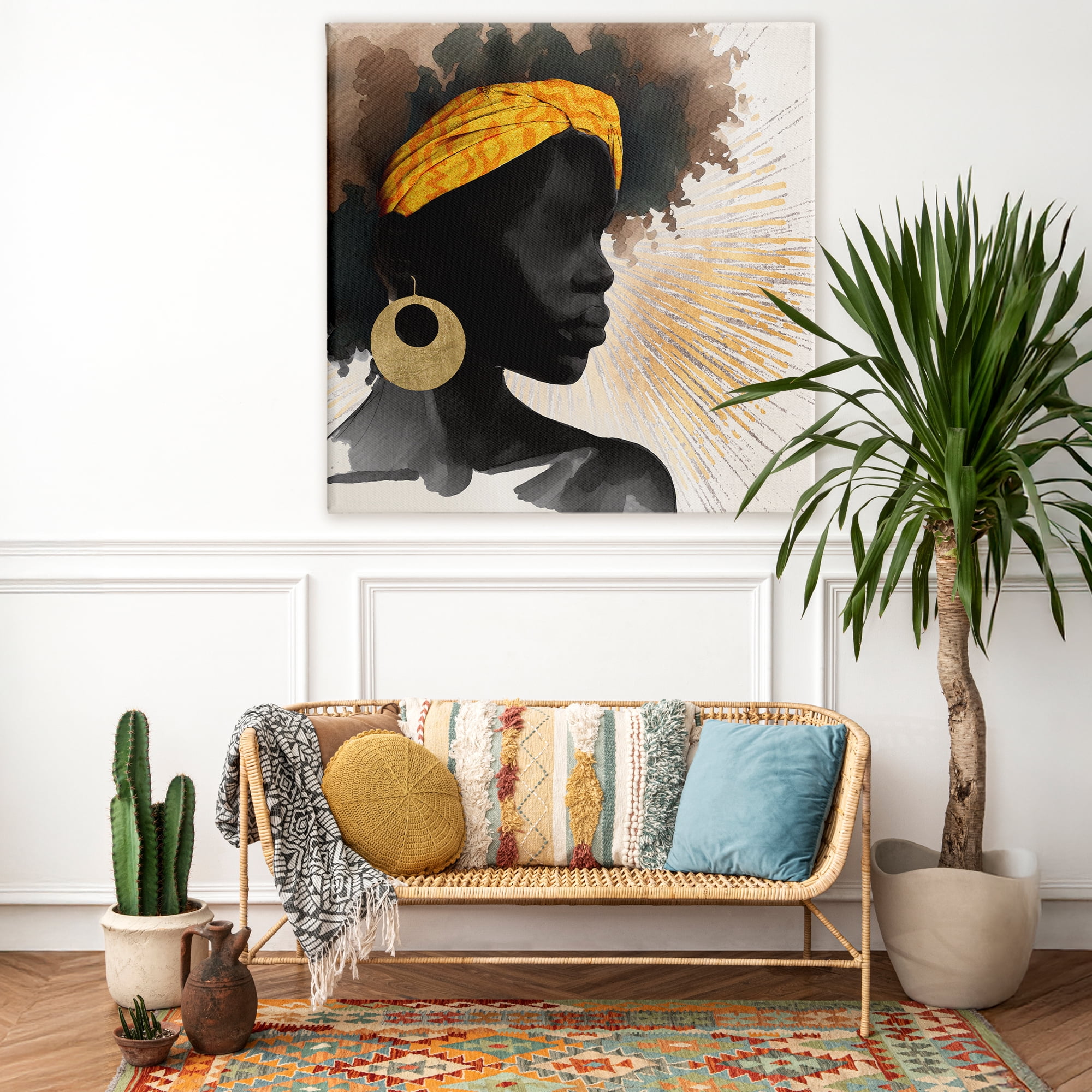Stupell Industries Sunburst Silhouette with Headwrap Canvas Wall Art, design by CAD Designs