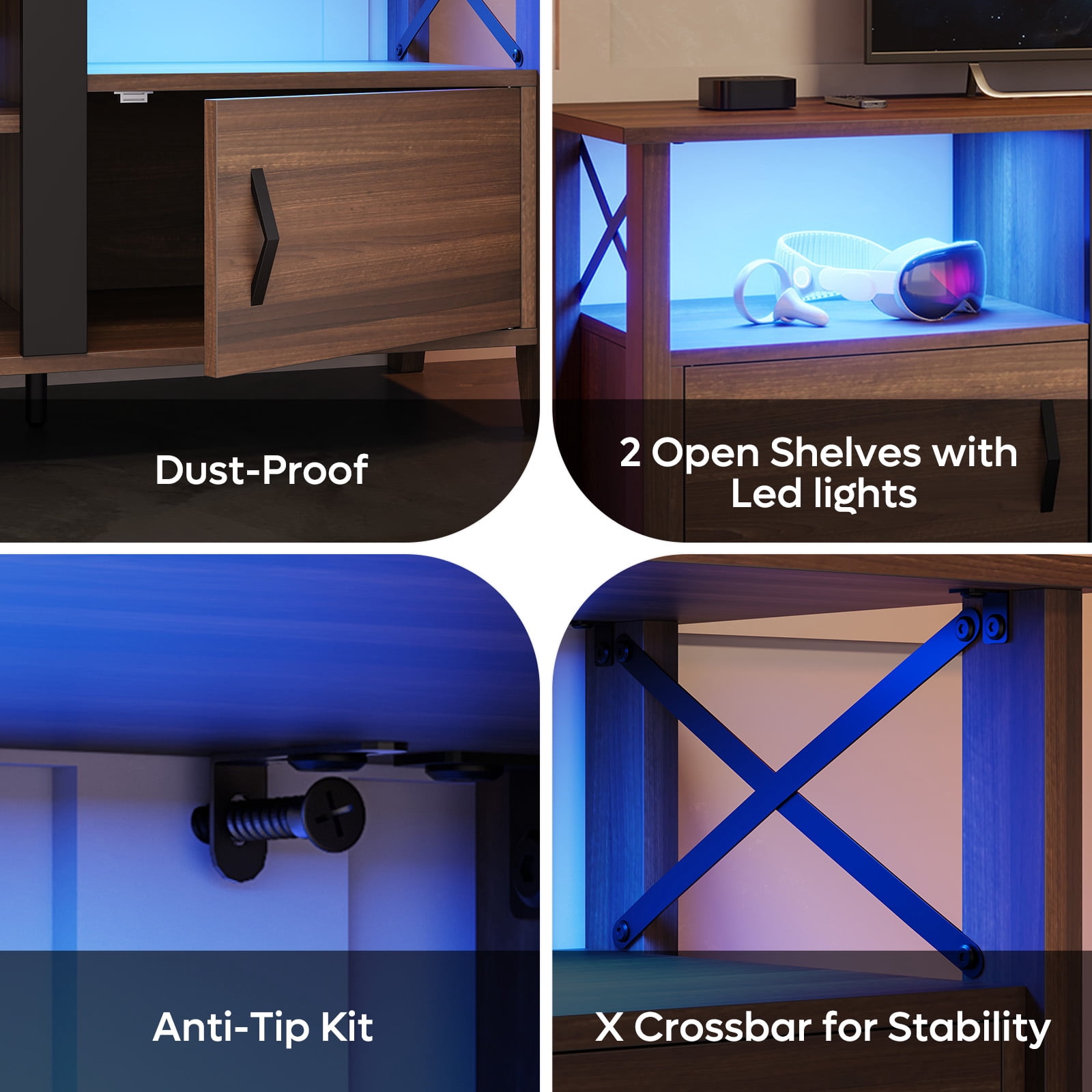 Bestier Farmhouse LED TV Stand for TVs up to 70" Entertainment Center with Cabinet in Ancona Walnut