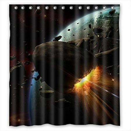 Meteorite Glass Accessory - GreenDecor Angry Meteorite Waterproof Shower Curtain Set with Hooks Bathroom Accessories Size 66x72 inches