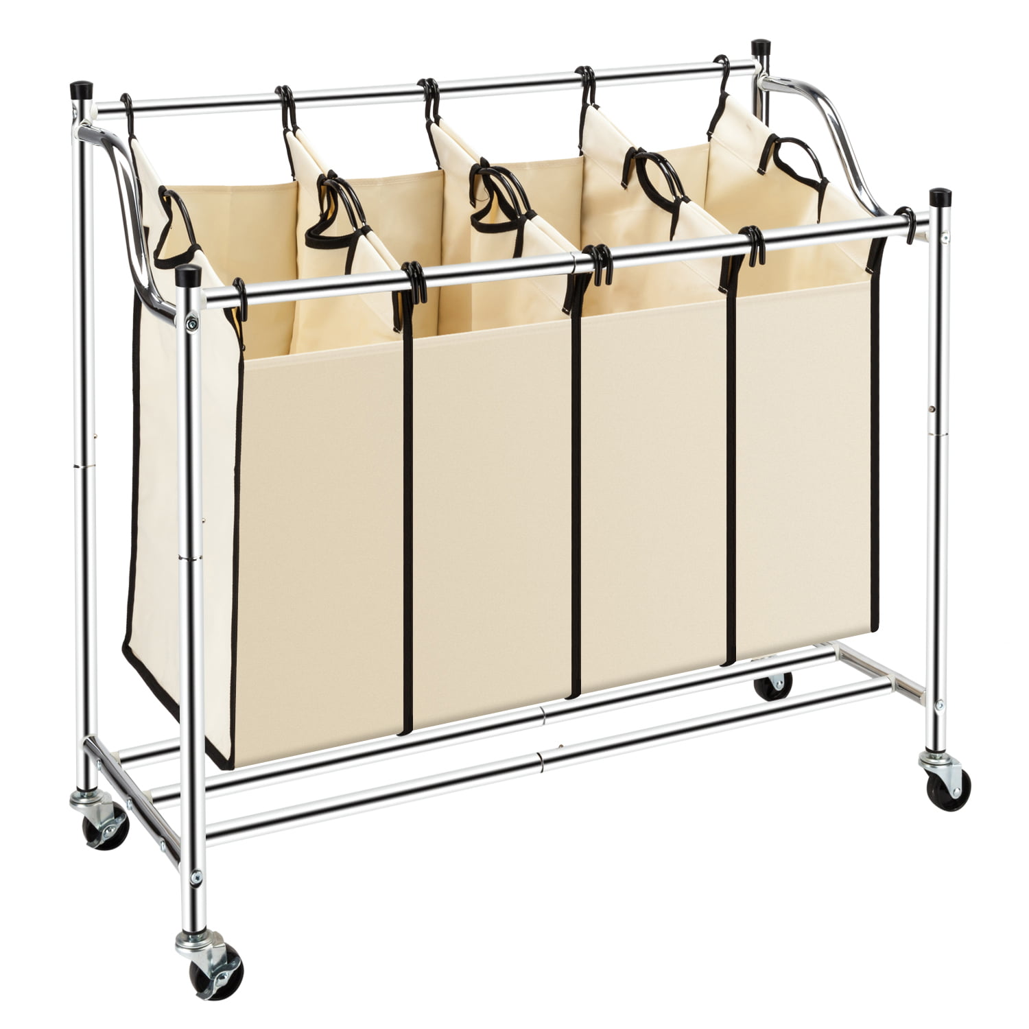 Details about   Laundry Cart 3 Bag Hamper Rolling Clothes Sorter Organizer Hanging Bar Storage 