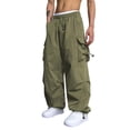 thumbnail image 1 of Pantalones cargo ZAFUL con bolsillo plano en paracaídas para hombre, color verde M, 1 of 5
