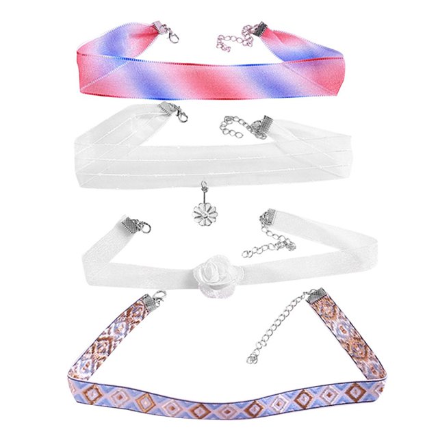 Femmes Étouffant Ruban Fleur 4PCS Mode Fait à la Main Velours Collier Charme Étouffant