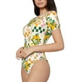 thumbnail image 2 of KLL Women 's Crew Neck Bodysuit Jumpsuits Hawaii Palms Print Short onesies Stretch T Shirts, 2 of 7