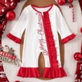 thumbnail image 2 of HNMKIU Kids Christmas Jumpsuit Toddler Girls Romper Jumpsuit Long Sleeve Holiday Party Outfit With Festive Print And Bow Detail For Baby Photoshoot Christmas Outfit Red - 6-12 Months, 2 of 9