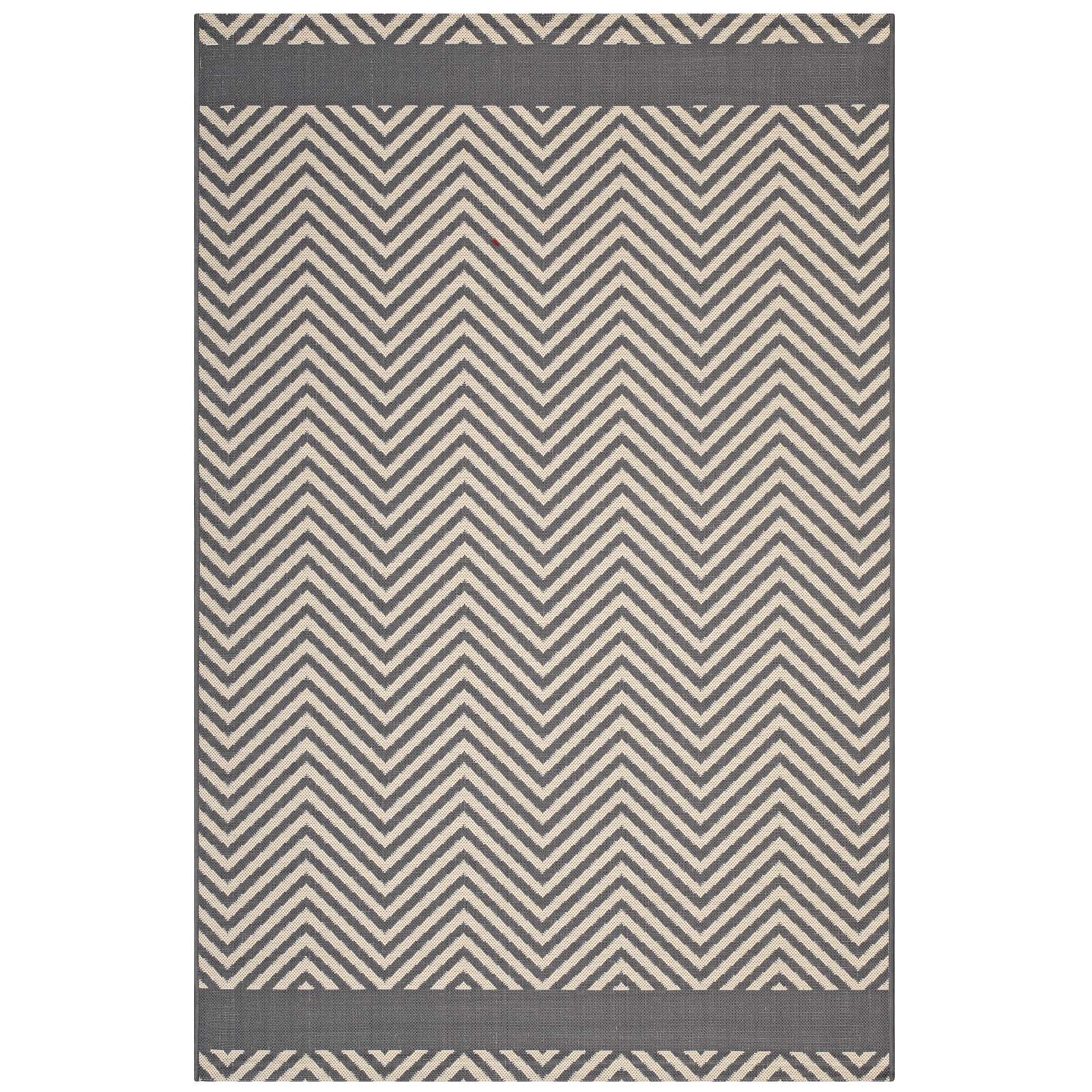 Modway Optica Chevron With End Borders 8x10 Indoor and Outdoor Area Rug in Gray and Beige