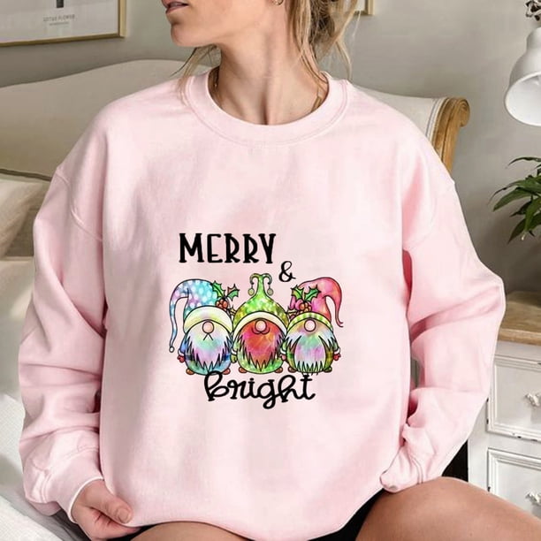 ICHUANYI Clearance Women Fashion Christmas Print Crewneck Long Sleeve Loose Sweatshirt Tops(Pink, L) ICHUANYI WER2023081509552