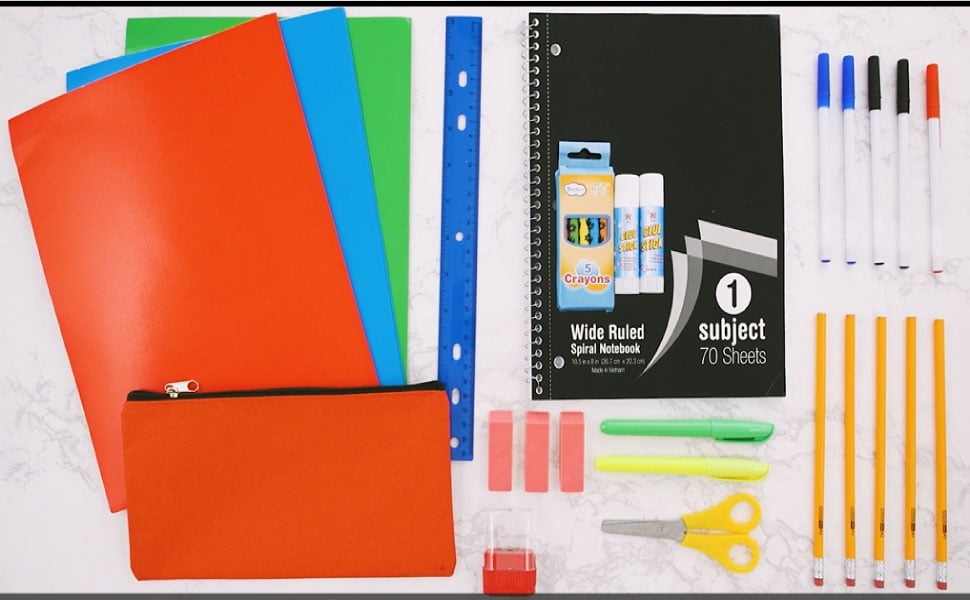 24 Pack of Bulk Wholesale 17 Inch Backpacks with 20 Piece Stationary Kits Containing 1 Notebook, 1 Folder, 3 Pencils, 3 Pens, 1 Pencil Sharpener, 2 Erasers & More!