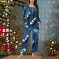 thumbnail image 2 of Tnhcen Women's Cozy Christmas Print Two-Piece Pajamas V-Neck Long Sleeve Pants Festive Nightwear Loungewear Home Clothes S-3XL, 2 of 6