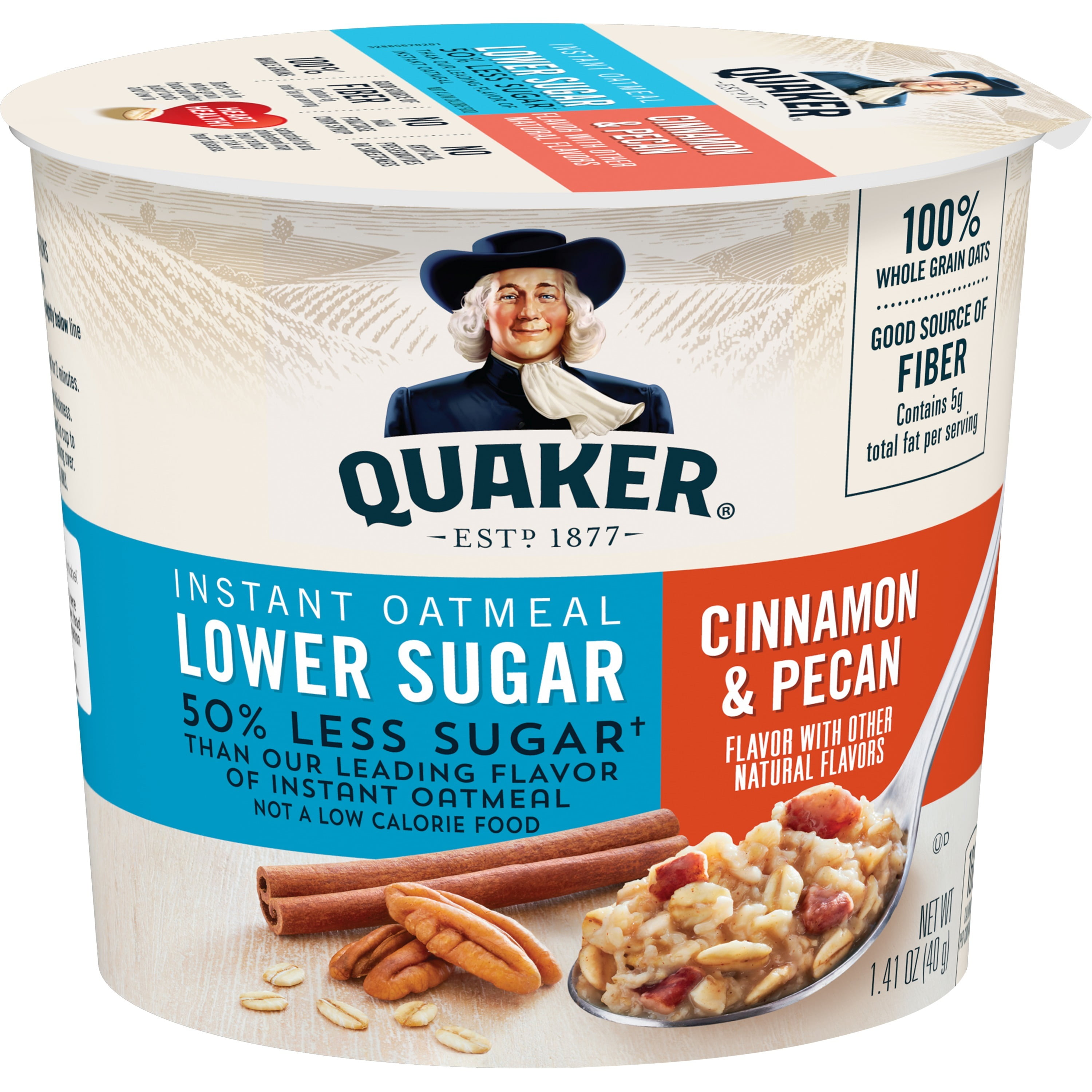 Quaker Instant Oatmeal Lower Sugar Cinnamon Pecan 1 41 Oz Cup Walmart Com Walmart Com