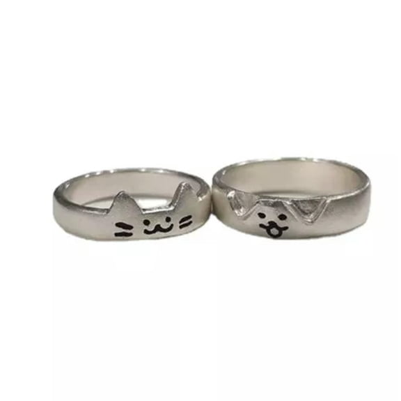 GKNET 2Pcs Couple Ring Silvery Cute Cartoon Cat And Dog Rings Fashion Gifts Jewelry-Silver
