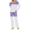 thumbnail image 2 of CLOISE Pj Sets for Women Two Piece Cozy Long Sleeve Sleepwear Tees and Comfy Lounge Pants with Pockets Pjs Sets Comfort Colorblock Pleated Striped Printed Classic Pjs, 2 of 6