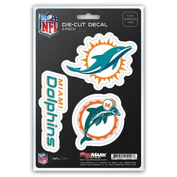 Pro Mark DST3NF16 Miami Dolphins Autocollant - Lot de 3