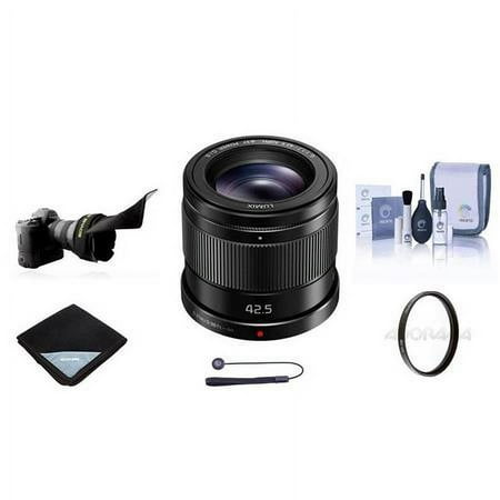 UPC: 0840014163564 | Lumix G 42.5mm f/1.7 Aspherical Lens for Micro Four Thirds  Bundle with 37mm UV Filter  Flex Lens Shade  Lens Wrap  Cleaning Kit  Lens Cap Tether