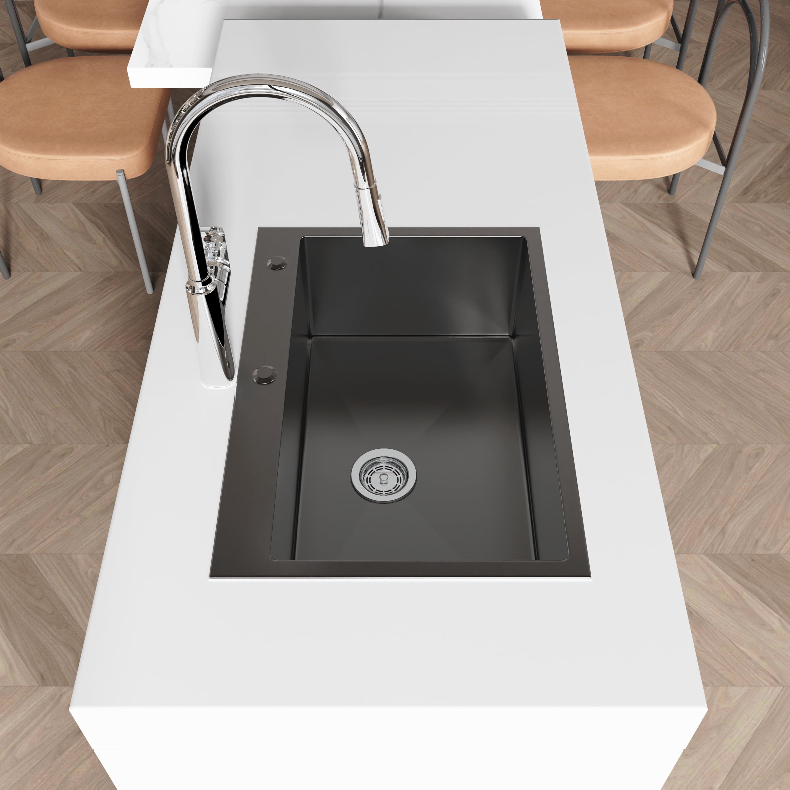 Izzovium 27"x19" Single Bowl Black Stainless Steel Kitchen Sink, Overmount Handmade Design with US Standard Drain and Hook, 304 Gauge 20 Steel, Sound Absorbing & Fingerprint Resistant