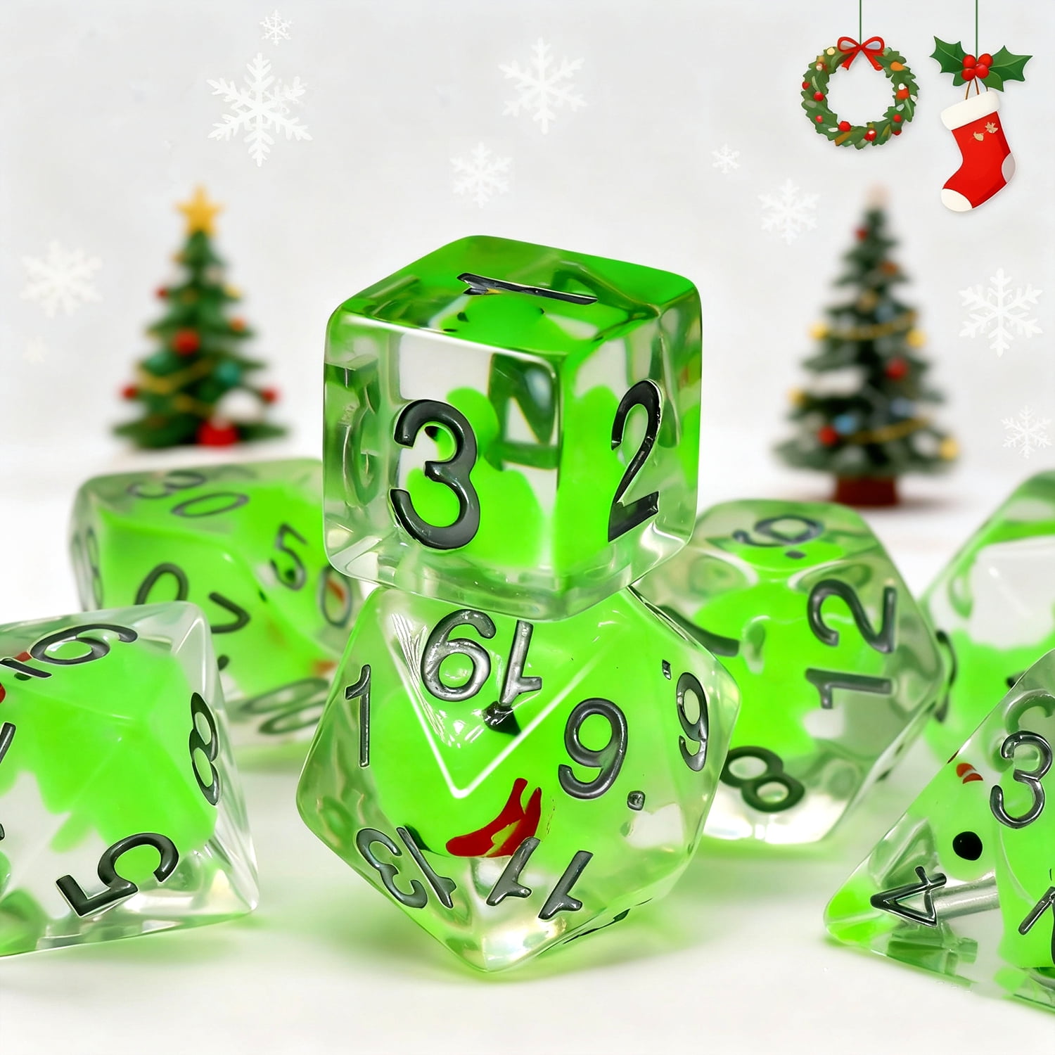 SWAJUJA Glow-in-the-Dark Green Duck DND Dice Set Polyhedral RPG for Dungeons & Dragons 7 Piece