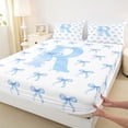 thumbnail image 5 of Erosebridal Blue Bow Letter R Full Size Sheets for Girls, Watercolor Ribbon Bed Sheets, 4pcs, 5 of 6