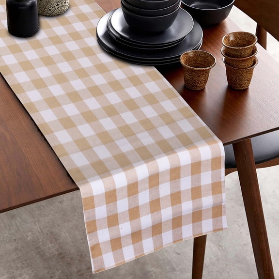 Fingercraft Table Runners, Buffalo Plaid Cotton Table Centerpieces, Dresser Décor for Home and Dining Beige-72