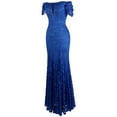 thumbnail image 7 of Angel-fashions Beading Boat Neck Short Sleeves Lace Maxi Long Evening Dress Elegant Blue Party Gown 453, 7 of 7