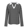 thumbnail image 6 of Oplxuo Womens Striped Color Block Oversized Sweatshirts Loose Fit Collar V Neck Long Sleeve Pullover Tops Fall Tunic T-Shirts, 6 of 6