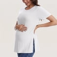 thumbnail image 4 of Women's Maternity Tops Crewneck Short Sleeve Shirts Casual Loose Tunic Tops Split Hem Ribbed Summer Blouses Pregnancy Clothes, 4 of 5