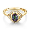 thumbnail image 2 of Gem Stone King 1.34 Ct Oval Green Mystic Topaz 18K Yellow Gold Plated Silver Ring (Size 5), 2 of 4