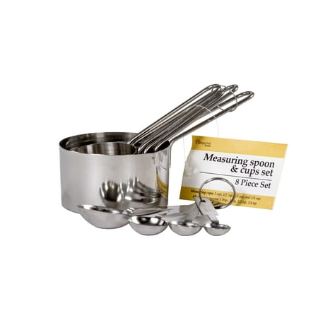 Pewter Measuring Cups Spoons - 8 Pcs. Stainless Steel Measuring Cup and Spoon Set
