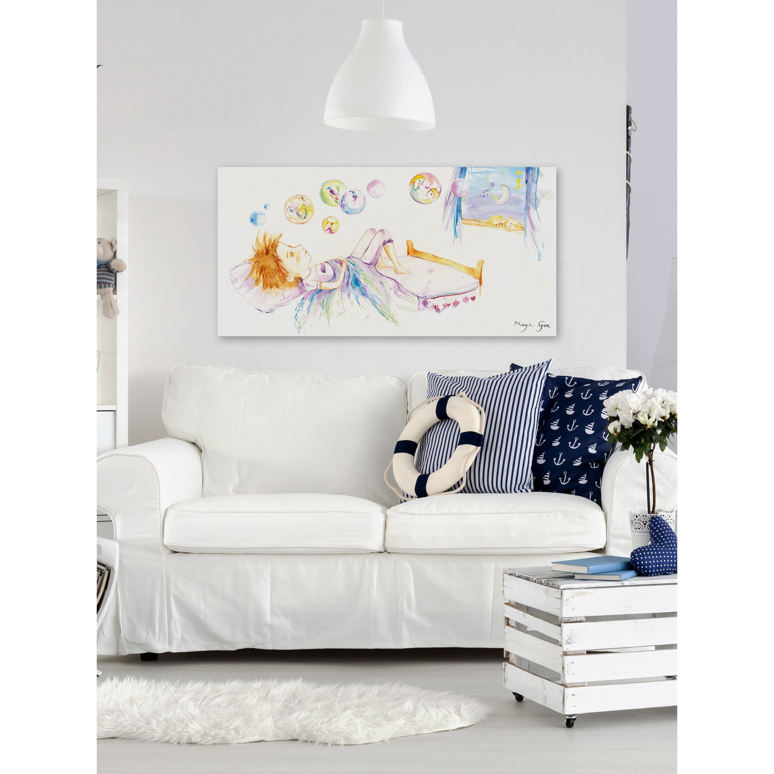 MARMONT HILL  - 'Bedtime' by Maya Gur Painting Print on Wrapped Canvas - Multi-Color 45 x 22.5