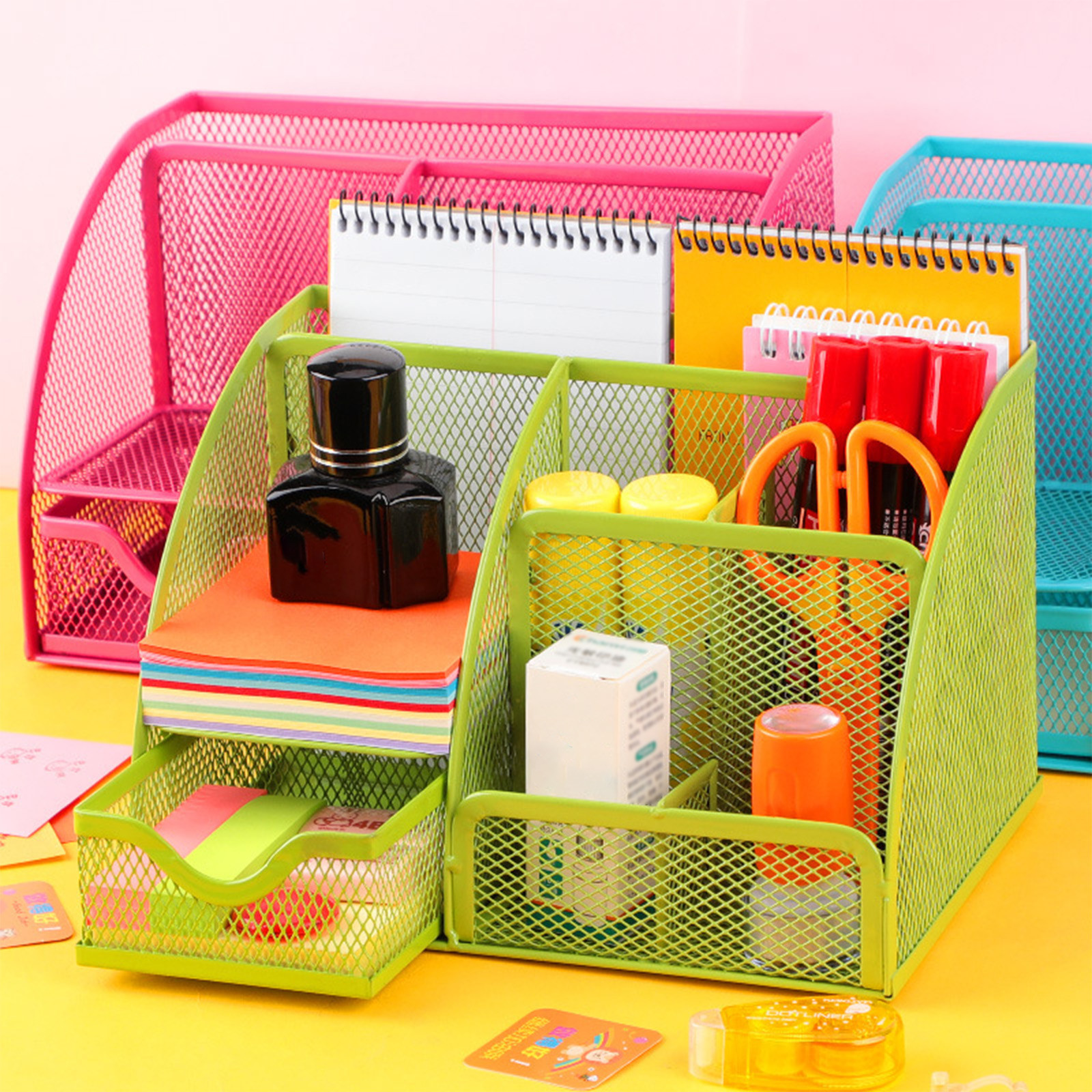 Ajauxi Mesh Pencil, Desk Organizers with 7 Compartments for Pens ...