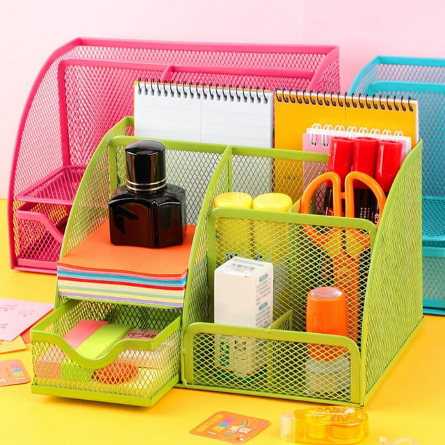 Xihbxyly Organizador de Escritorio de Malla, Diseño de 7 Compartimentos, Material Metálico Resistente, Solución de Almacenamiento Que Ahorra Espacio, Perfecto para La Oficina, El Hogar y La Escuela,