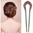 thumbnail image 3 of 2 Pcs Crday Vintage Hair Stick, Crystal Rhinestone Double Prong Hair Pin Stick, 3 of 5