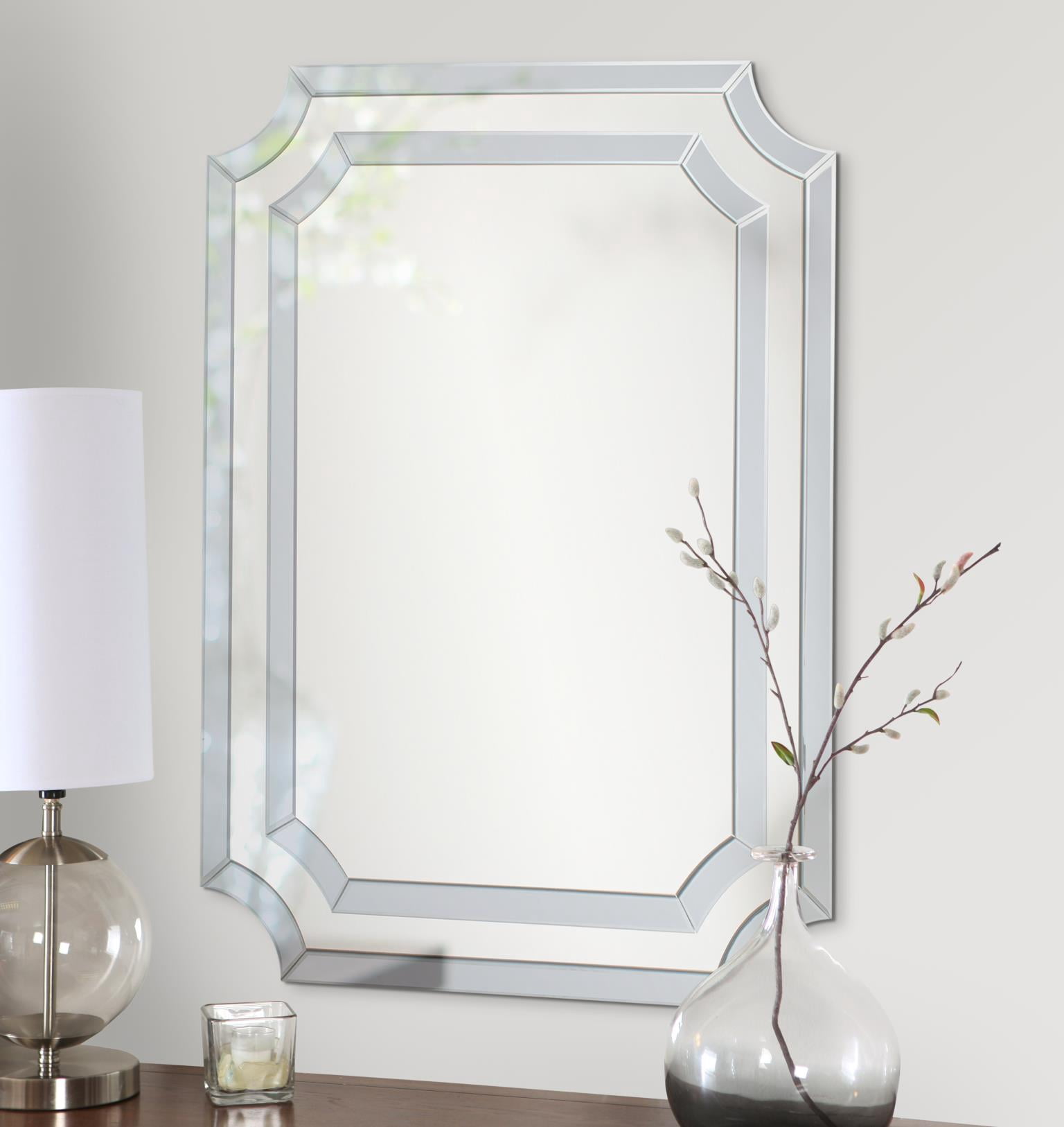 Tyler Dillon Rectangular Double Gray Mirror Bordered Wall Mirror with Scalloped Corners 48"H x 36"W