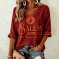 thumbnail image 2 of Sweatshirt for Women Oversized V Neck Vintage Broom Witch Moon Graphic 3/4 Sleeve Pullover Casual Fall Halloween Party Top Red L, 2 of 5