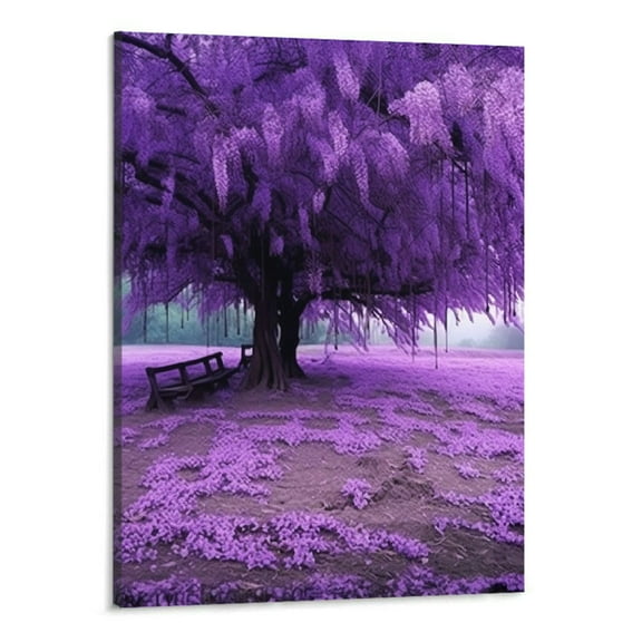 Chilfamy Purple Wisteria Tree Landscape Poster Printing Decorative Painting Canvas Wall Art Living Room Bedroom Decoration Mural (16x20 Inch)