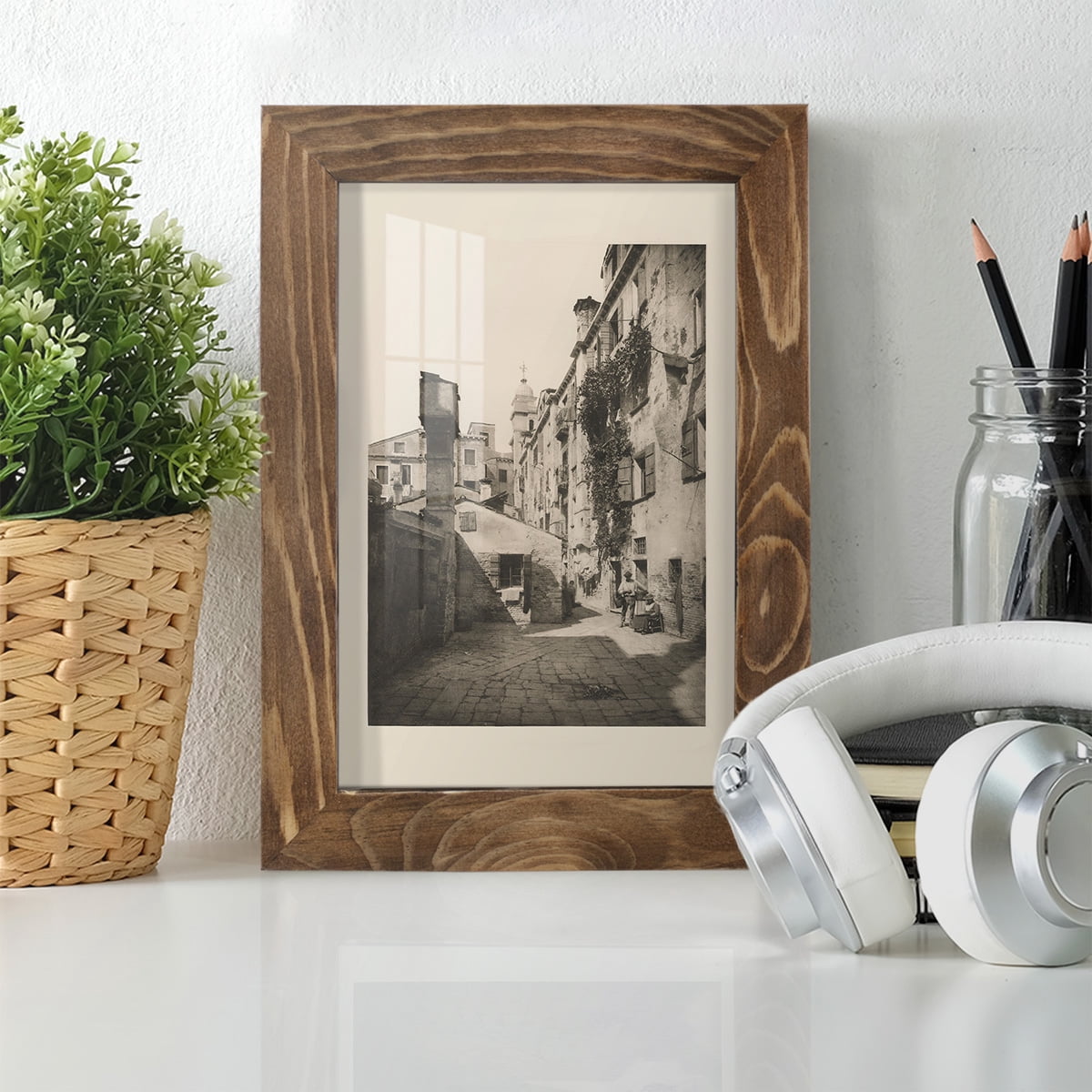 Vintage Views of Venice VIII - Framed Print w/glass - Walnut