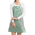 thumbnail image 1 of 2pcs cotton and linen home breathable striped apron with wiping and waterproof edges - green, 1 of 5