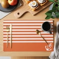 thumbnail image 2 of Orange Anchor Placemats Set of 6, Modern Nautical White Geometric Stripes Placemats for Dining Table, Place Mats for Kitchen Tabletop, Waterproof Wipeable Dining Table Mats Set, 2 of 9
