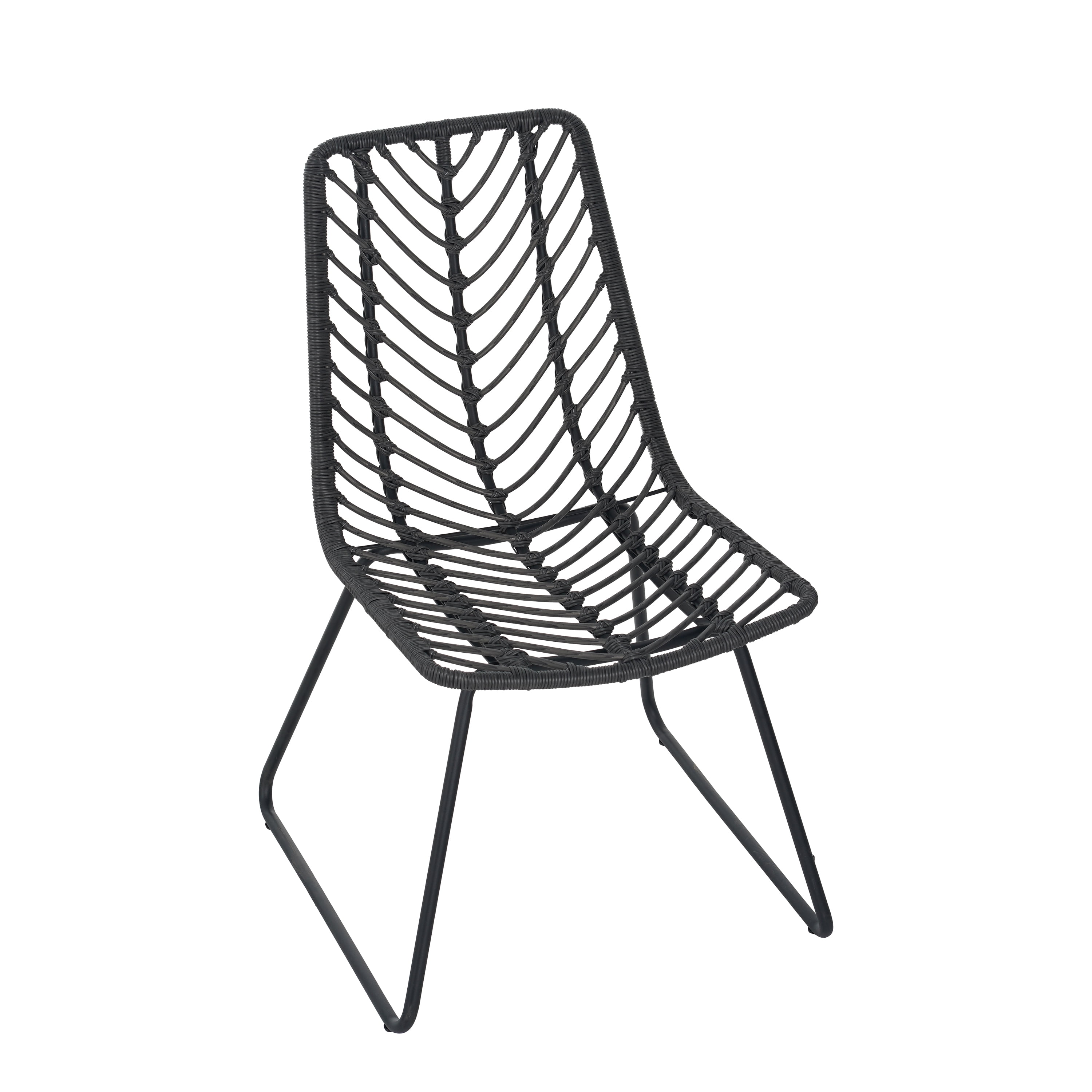 Set of 2 DEJA Outdoor Dining Chairs with Gray PE Rattan and Iron Frame, Water-Resistant Patio Chairs and Garden Seating with Cushions, Gray