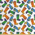 thumbnail image 1 of Cartoon Fabric by the Yard, Colorful Rain Boots Cloudy Weather Autumnal Illustraiton, Upholstery Fabric for Dining Chairs Home Decor Accents, Marigold Sky Blue by Ambesonne, 1 of 5