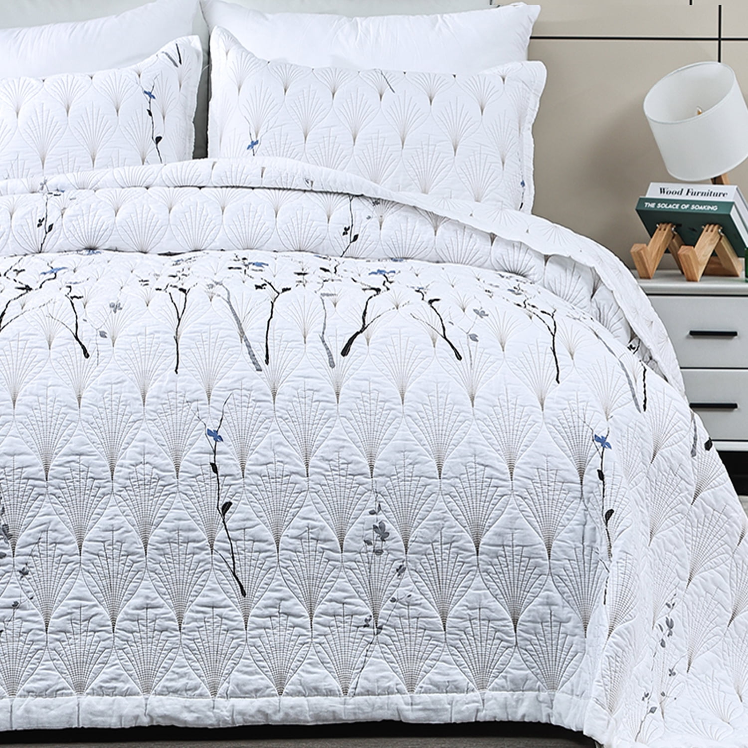 Evenhug Quilt Set 3-Piece Queen Branch Bird Cotton Quilt Bedding Set With 2 Pillow Shams