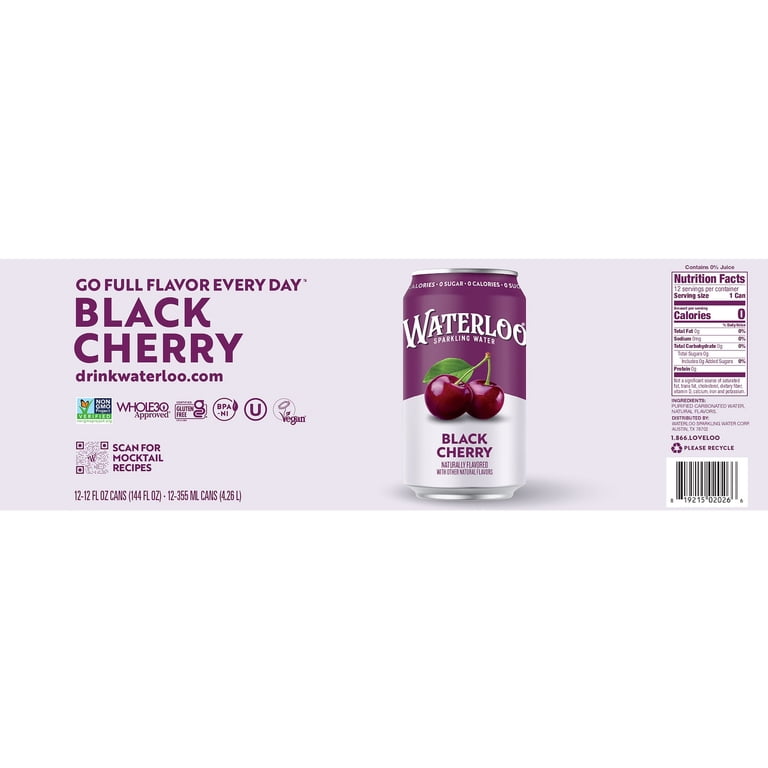 Waterloo Black Cherry Sparkling Water, 12 fl oz, 12 Pack photo 6