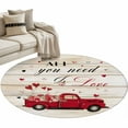 thumbnail image 2 of Round Area Rug 4ft, Spring Valentine's Day Red Truck Non-Shedding Washable Area Rug, Farm Vintage Wooden Board Non Slip Low-Profile Circle Rugs for Living Room, Bedroom Dining Room, 2 of 9